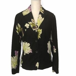 COLDWATER CREEK Women's Floral Blazer Jacket Size 4-6 Black Green Multicolor